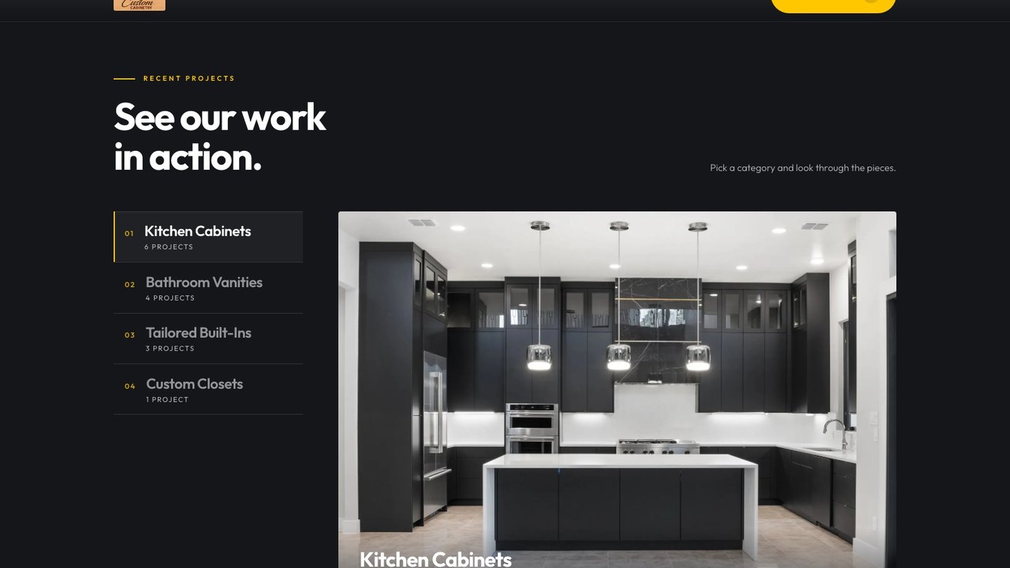 The work index section of the new homepage