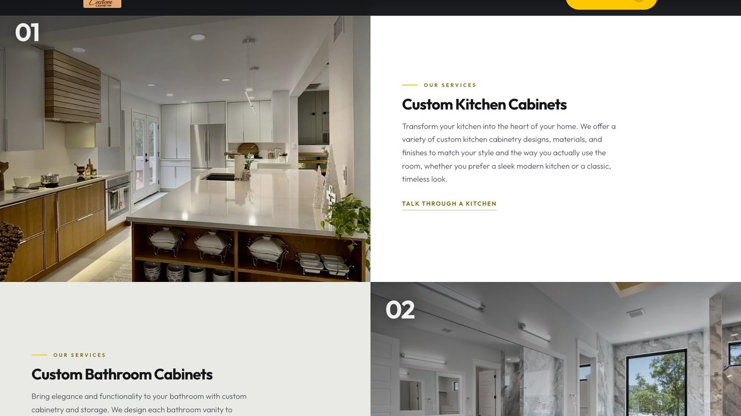 The services section of the new homepage