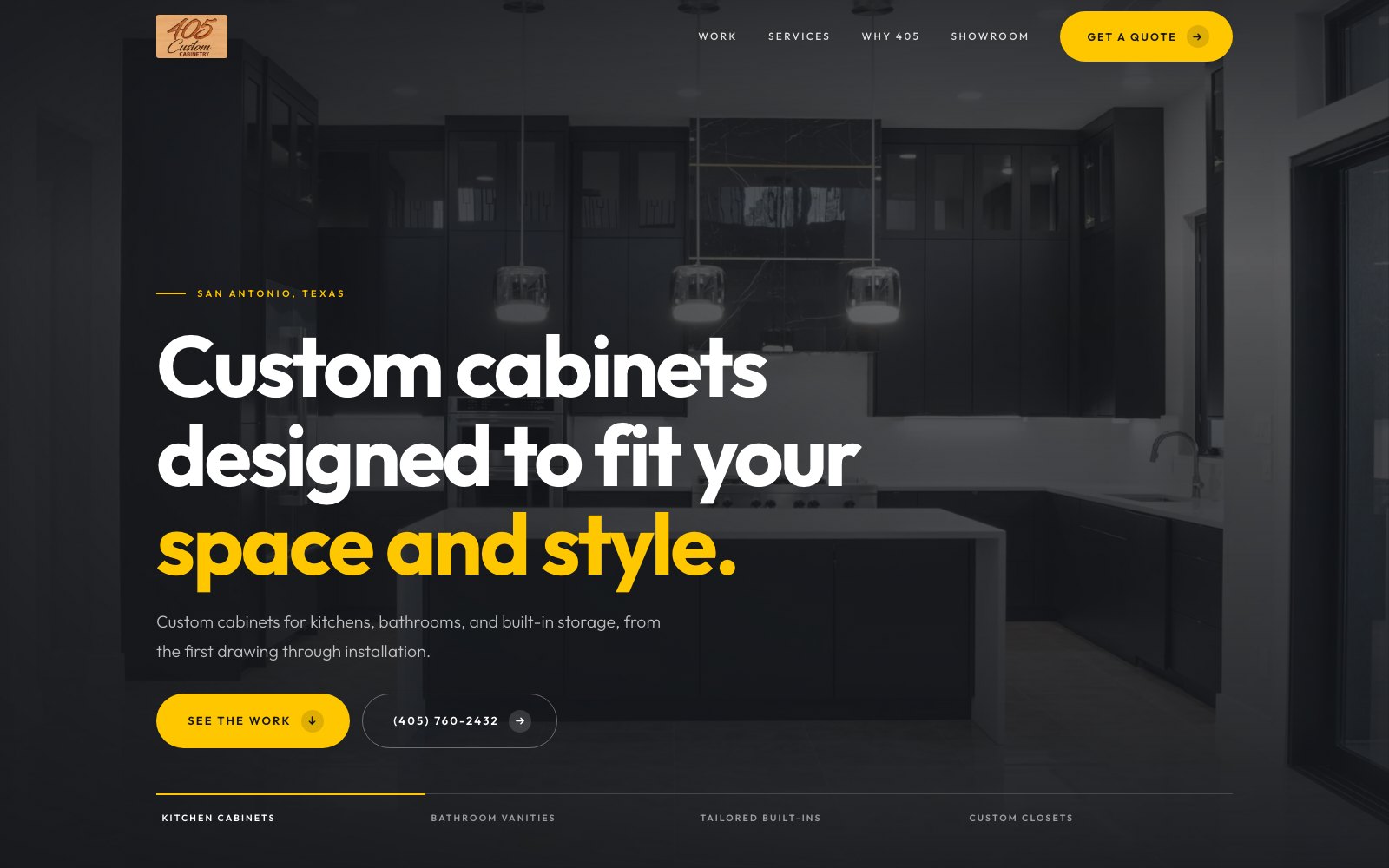 The new 405 Custom Cabinetry homepage concept